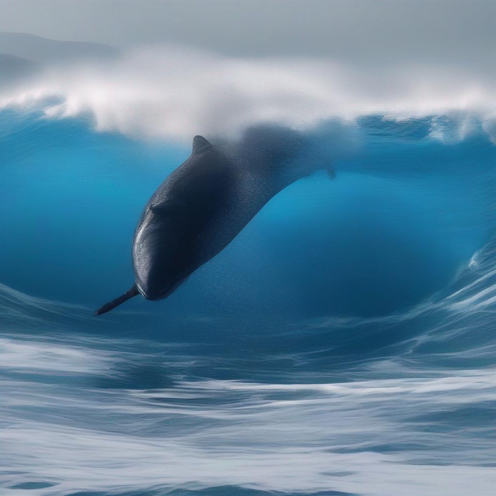 Baleia-azul saltando na superfície do oceano